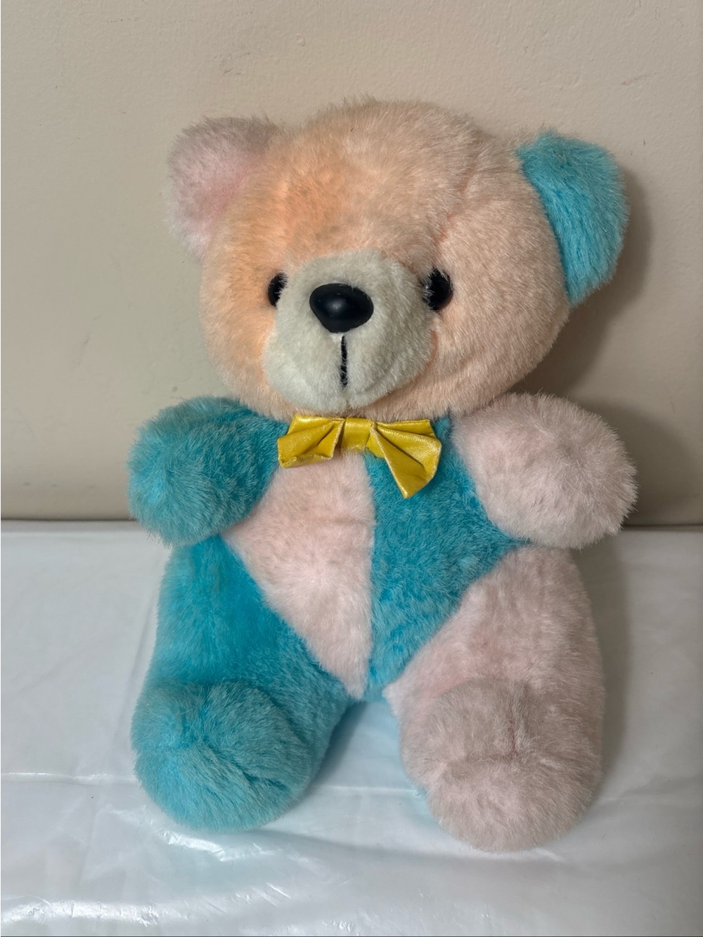Vintage Pink Blue musical Teddy Bear stuffed Plush Baby Toy 10.5" works